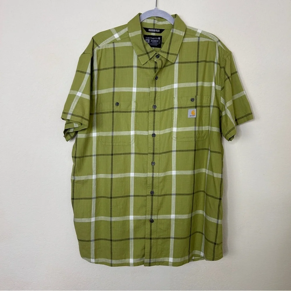 Carhartt Men’s Rugged Flex Short Sleeve Plaid Button Down Size XL
